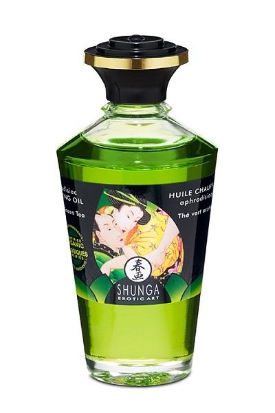 Shunga Hřejivý masážní olej s afrodiziaky - zelený čaj 100 ml Shunga
