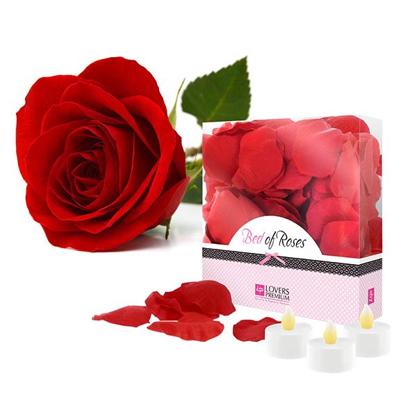 Bed of Roses Červené okvětní lístky růží + 3 svíčky LoversPremium