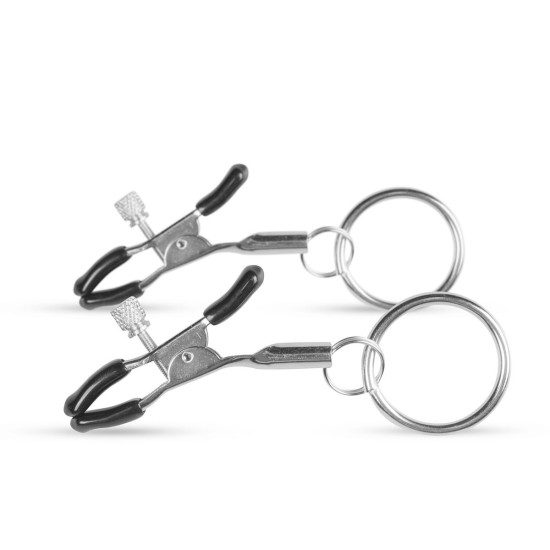 EASYTOYS FETISH COLLECTION Kovové svorky na bradavky s kroužkem