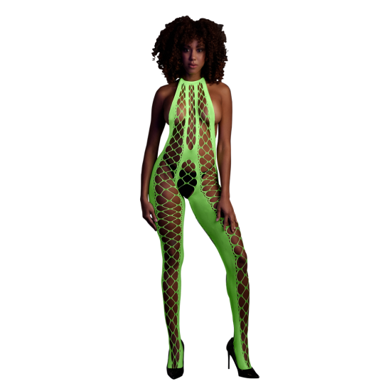 Bodystocking s vázacím límcem - Jedna velikost - Neonově Zelená