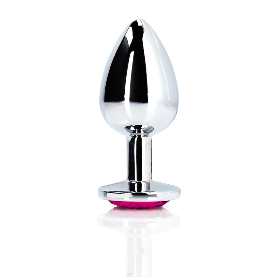 Srdcový gem anální kolík - Střední - Stříbrný/Růžový Rubelit