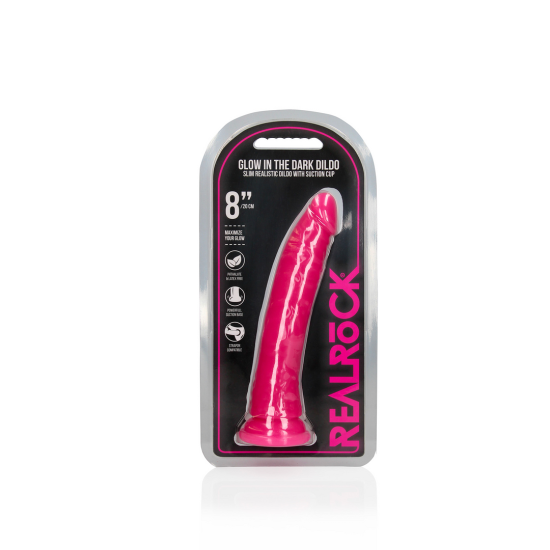 Tenké realistické dildo se základnou na přísavku - Svítící ve tmě - 20 cm