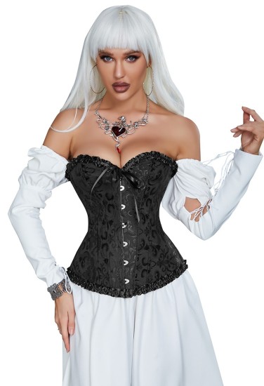 12 Pieces Soft Steel Bones Black Sexy Jacquard Palace Style Corset 2XL