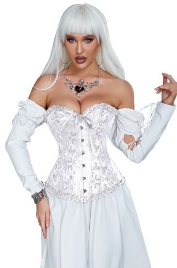 12 Pieces Soft Steel Bones White Sexy Jacquard Palace Style Corset L