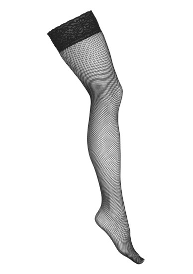 Síťované samodržící punčochy s krajkovým lemem a silikonem