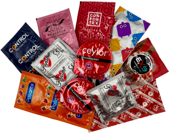 Sada jahodových kondomů – Strawberry mix pack (18 ks)