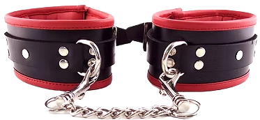 ROUGE Leather Padded Ankle Cuffs Black on Red