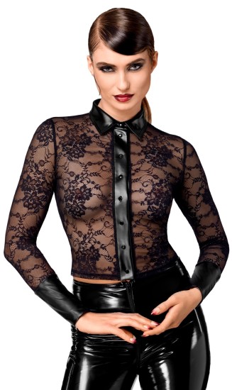NOIR F377 Noirelle Lace Button-up Shirt L